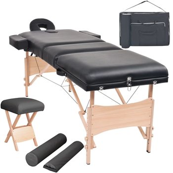 vidaXL Składany stół do masażu ze stołkiem, 3-strefowy, czarny - vidaXL