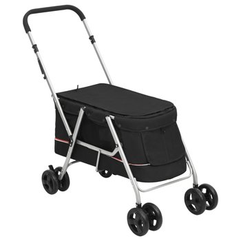 vidaXL Składany wózek dla psa, czarny, 100x49x96 cm, lniana tkanina - vidaXL