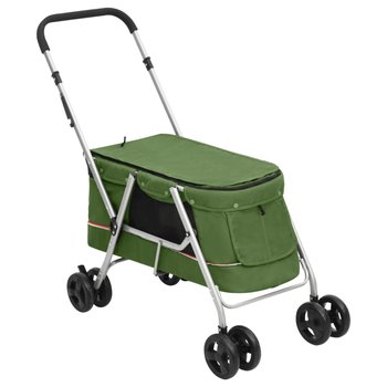 vidaXL Składany wózek dla psa, zielony, 100x49x96 cm, lniana tkanina - vidaXL