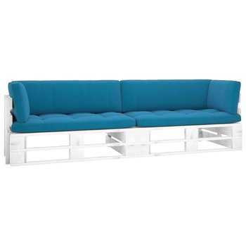 vidaXL Sofa 2-osobowa z palet, z poduszkami, biała, drewno sosnowe - vidaXL