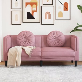 vidaXL Sofa 2-osobowa z poduszkami, różowa, aksamit - vidaXL