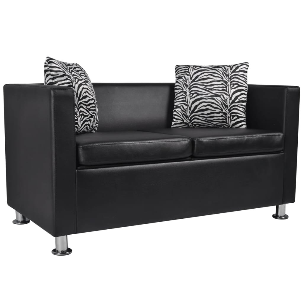 vidaXL Sofa 2-osobowa ze skóry syntetycznej, czarna