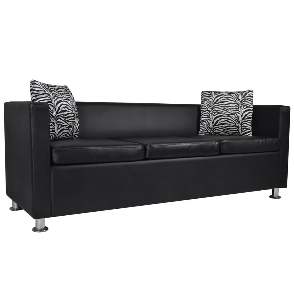 vidaXL Sofa 3-osobowa ze skóry syntetycznej, czarna