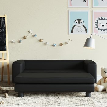 vidaXL Sofa dziecięca z podnóżkiem, czarna, 100x50x30 cm, ekoskóra - vidaXL