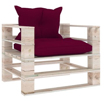 vidaXL Sofa ogrodowa z palet, czerwone poduszki, drewno sosnowe - vidaXL