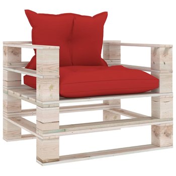 vidaXL Sofa ogrodowa z palet, czerwone poduszki, drewno sosnowe - vidaXL