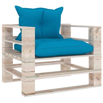 vidaXL Sofa ogrodowa z palet, z niebieskimi poduszkami, drewno sosnowe - vidaXL