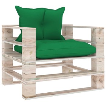 vidaXL Sofa ogrodowa z palet, zielone poduszki, drewno sosnowe - vidaXL