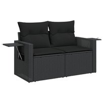 vidaXL Sofa ogrodowa z poduszkami, 2-osobowa, czarna, polirattan