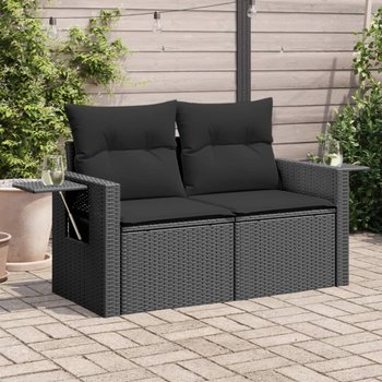 vidaXL Sofa ogrodowa z poduszkami, 2-osobowa, czarna, polirattan - vidaXL