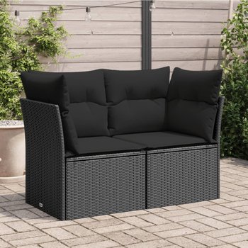 vidaXL Sofa ogrodowa z poduszkami, 2-osobowa, czarna, polirattan - vidaXL