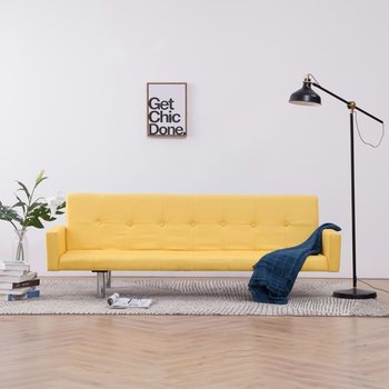 vidaXL Sofa rozkładana z podłokietnikami, żółta, poliester - vidaXL
