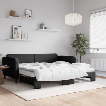 vidaXL Sofa rozsuwana z materacami, czarna, 100x200 cm, tkanina - vidaXL