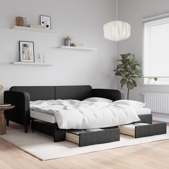 vidaXL Sofa rozsuwana z szufladami, czarna, 100x200 cm, tkanina - vidaXL