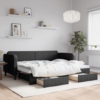 vidaXL Sofa rozsuwana z szufladami, czarna, 80x200 cm, tkanina - vidaXL
