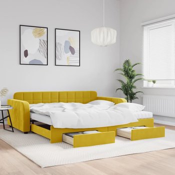 vidaXL Sofa rozsuwana z szufladami, żółta, 100x200 cm, aksamit - vidaXL