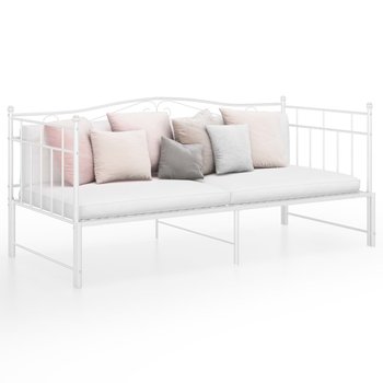 vidaXL Sofa z wysuwaną ramą łóżka, biała, metalowa, 90x200 cm - vidaXL