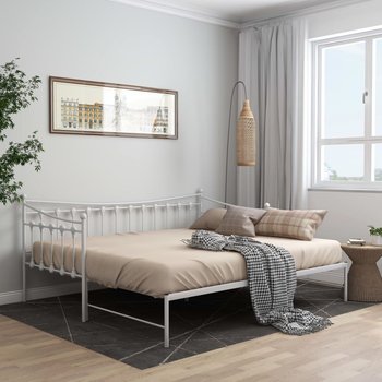 vidaXL Sofa z wysuwaną ramą łóżka, biała, metalowa, 90x200 cm - vidaXL