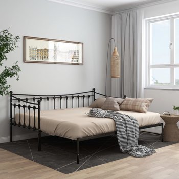 vidaXL Sofa z wysuwaną ramą łóżka, czarna, metalowa, 90x200 cm - vidaXL
