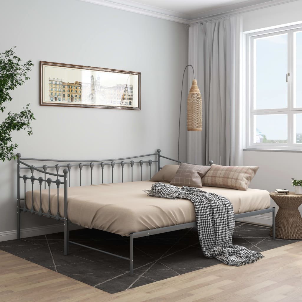 Фото - Диван VidaXL Sofa z wysuwaną ramą łóżka, szara, metalowa, 90x200 cm 