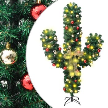 vidaXL Świąteczny kaktus ze stojakiem i LED, zielony, 210 cm, PVC - vidaXL