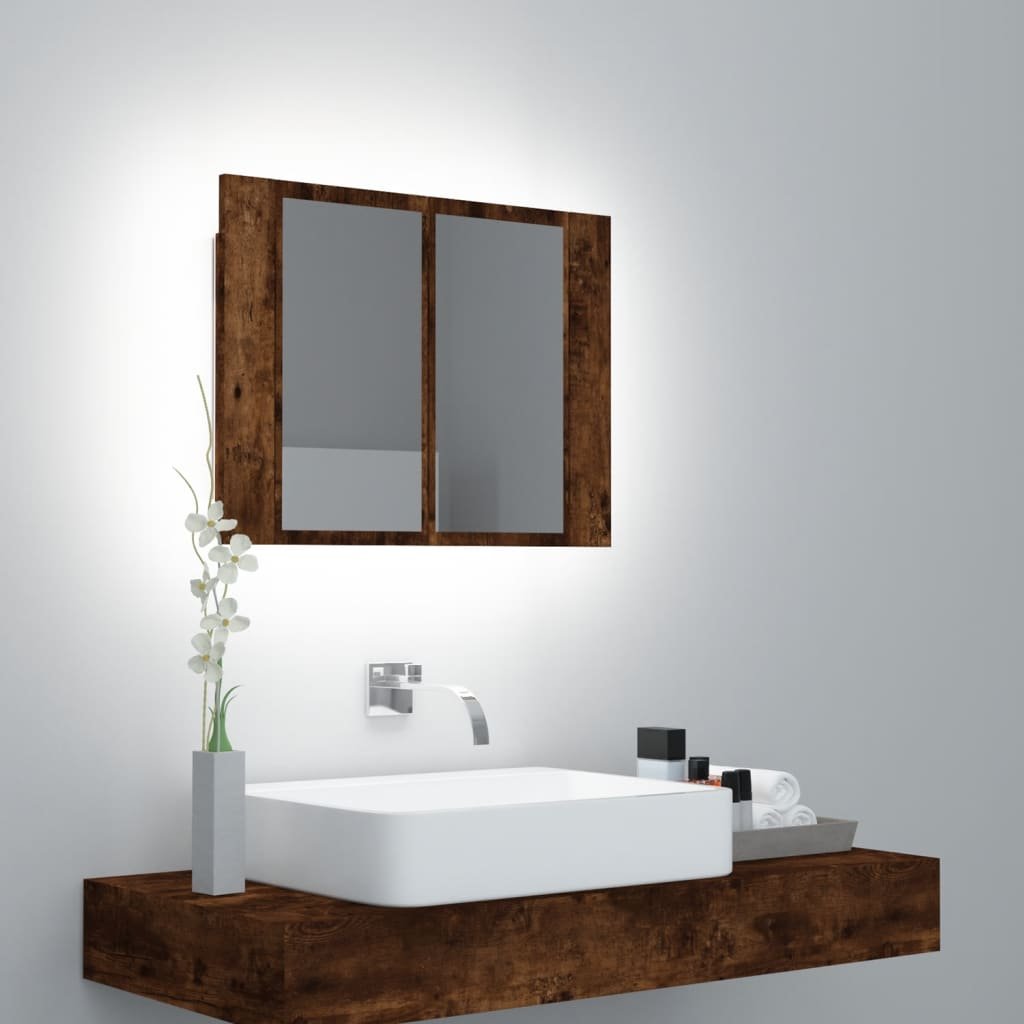 Zdjęcia - Zestaw mebli VidaXL Szafka łazienkowa z lustrem, przydymiony dąb, 60x12x45 cm 