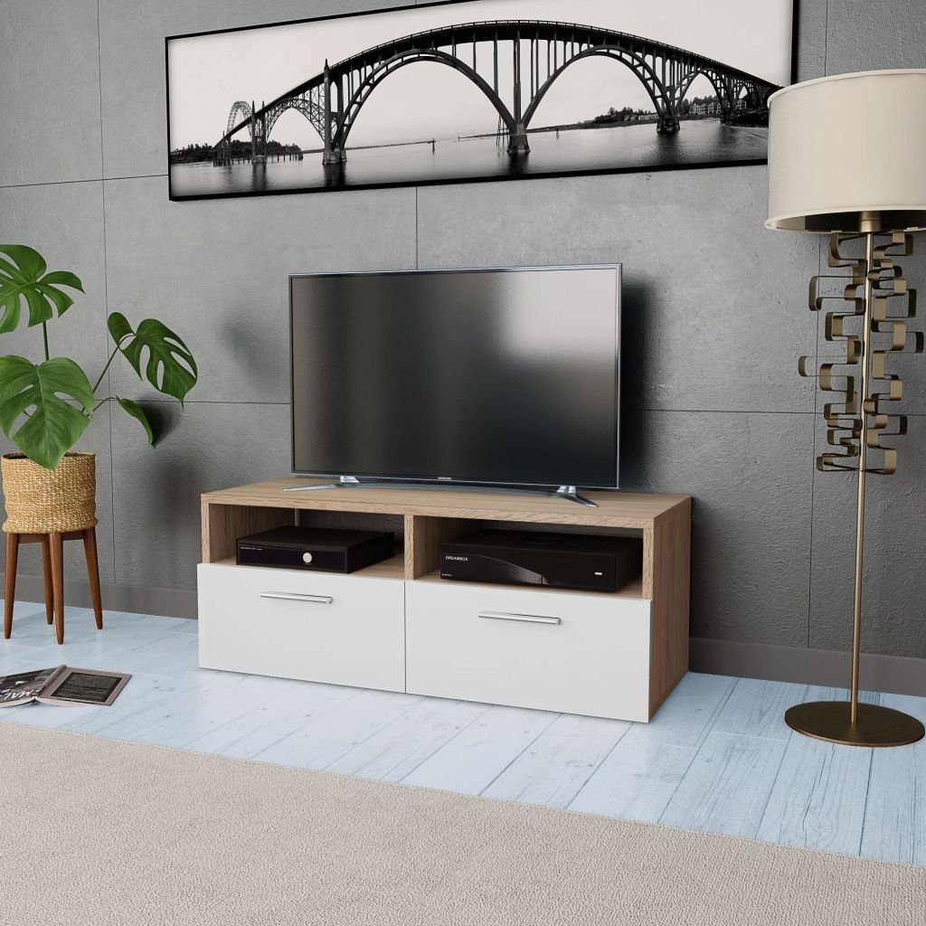 vidaXL Szafka pod TV, 95x35x36 cm, płyta wiórowa, kolor dębowy i biały