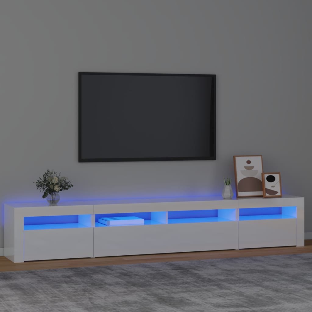 Фото - Підставка / кріплення VidaXL Szafka pod TV z oświetleniem LED, biała z połyskiem,240x35x40cm 