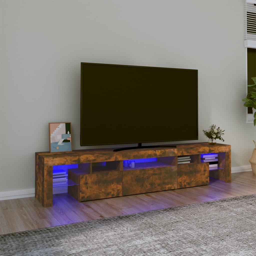 Фото - Підставка / кріплення VidaXL Szafka pod TV z oświetleniem LED, opalany dąb 200x36,5x40 cm 