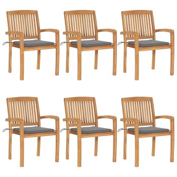 vidaXL, Sztaplowane krzesła ogrodowe z poduszkami, 6 szt., tekowe - vidaXL