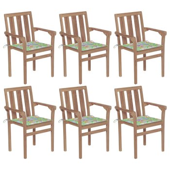 vidaXL Sztaplowane krzesła ogrodowe z poduszkami, 6 szt., tekowe - vidaXL