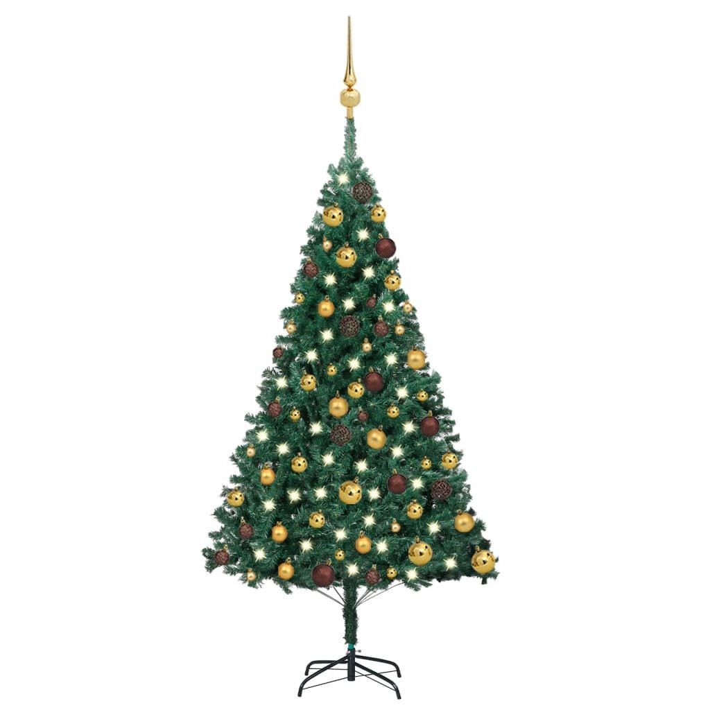Zdjęcia - Choinka świąteczna VidaXL Sztuczna choinka z lampkami i bombkami, zielona, 120 cm, PVC 