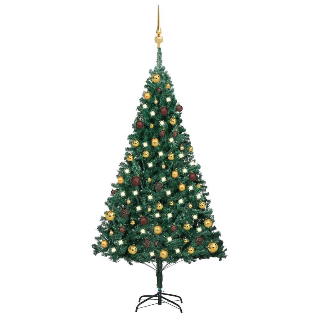 Zdjęcia - Choinka świąteczna VidaXL Sztuczna choinka z lampkami i bombkami, zielona, 150 cm, PVC 