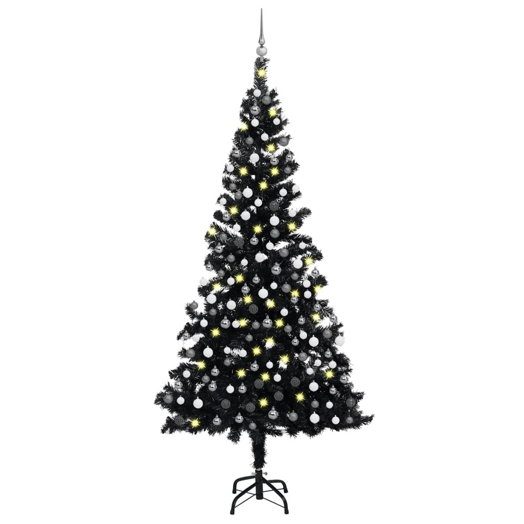 Zdjęcia - Choinka świąteczna VidaXL sztuczne choinka z LED i bombkami, czarna, 210 cm, PVC 