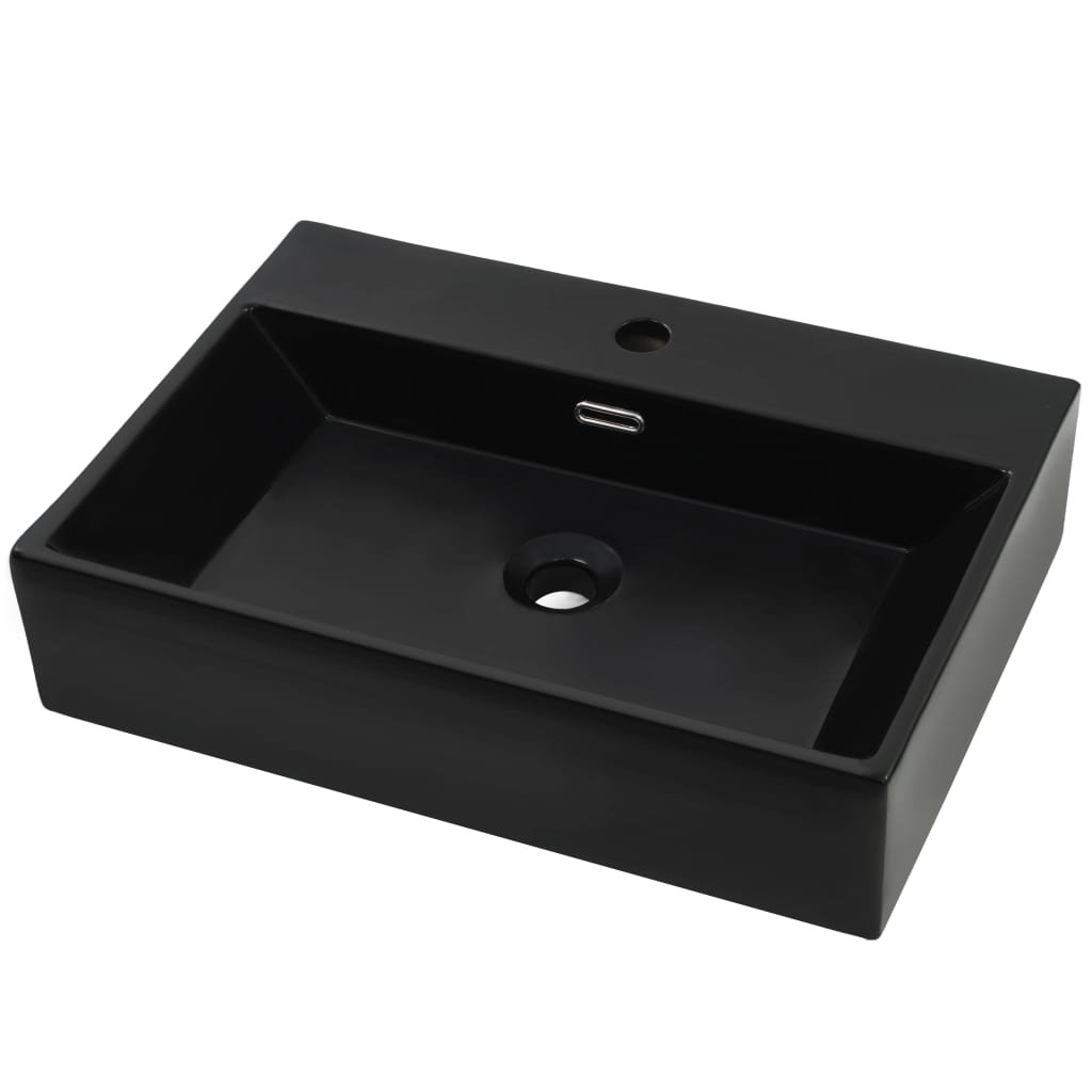 vidaXL Umywalka ceramiczna z otworem na kran, 76x42,5x14,5 cm, czarna