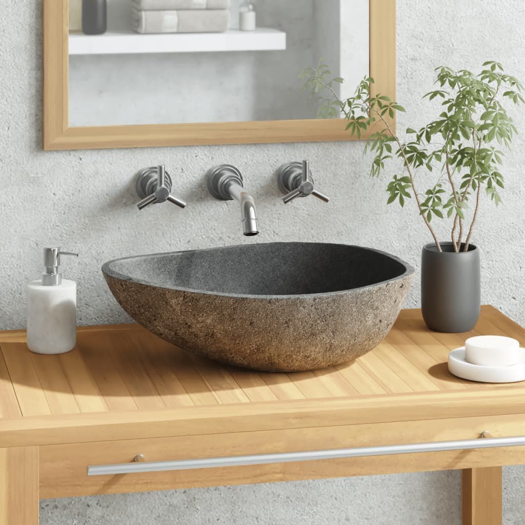 vidaXL Umywalka z kamienia rzecznego, owalna, 37-46 cm