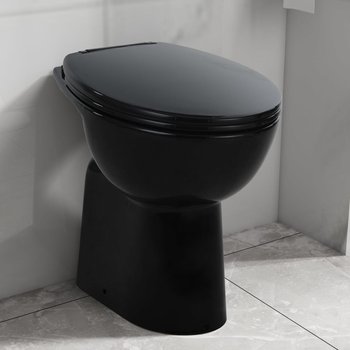 vidaXL Wysoka toaleta bez kołnierza, ciche zamykanie, ceramika, czarna - vidaXL