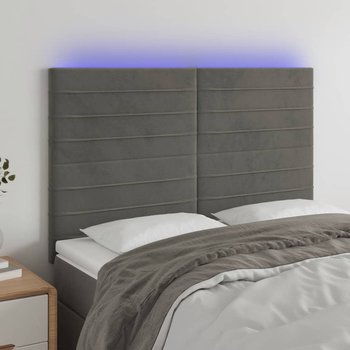 vidaXL Zagłówek do łóżka z LED, ciemnoszary, 144x5x118/128 cm, aksamit - vidaXL