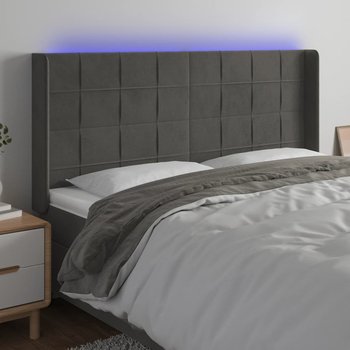 vidaXL Zagłówek do łóżka z LED, ciemnoszary, 163x16x118/128cm, aksamit - vidaXL