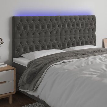 vidaXL Zagłówek do łóżka z LED, ciemnoszary, 180x7x118/128 cm, aksamit - vidaXL