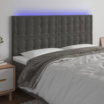 vidaXL Zagłówek do łóżka z LED, ciemnoszary, 200x5x118/128 cm, aksamit - vidaXL