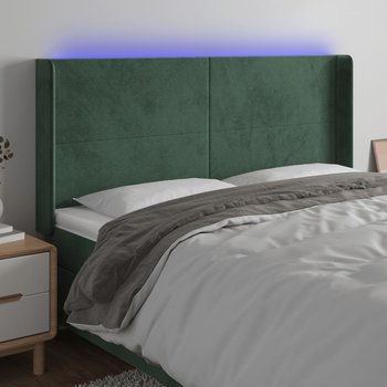 vidaXL Zagłówek do łóżka z LED, ciemnozielony 163x16x118/128cm aksamit - vidaXL