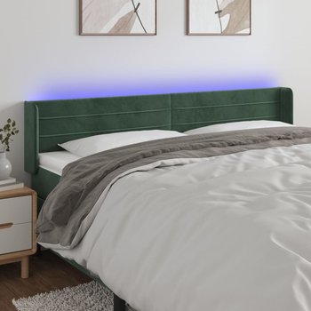 vidaXL Zagłówek do łóżka z LED, ciemnozielony, 163x16x78/88cm, aksamit - vidaXL