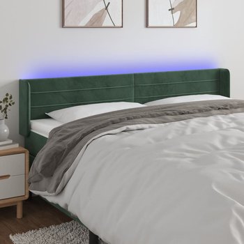 vidaXL Zagłówek do łóżka z LED, ciemnozielony, 183x16x78/88cm, aksamit - vidaXL
