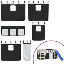 vidaXL Zasłony do łóżka na antresoli, biało-czarne, poliester