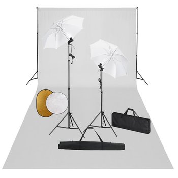vidaXL Zestaw studyjny z lampami, parasolkami, tłem i blendami - VidaXL