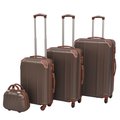 vidaXL, Zestaw walizek na kółkach + kosmetyczka, kawowy, rozmiar M/L/XL, 4 szt. - vidaXL
