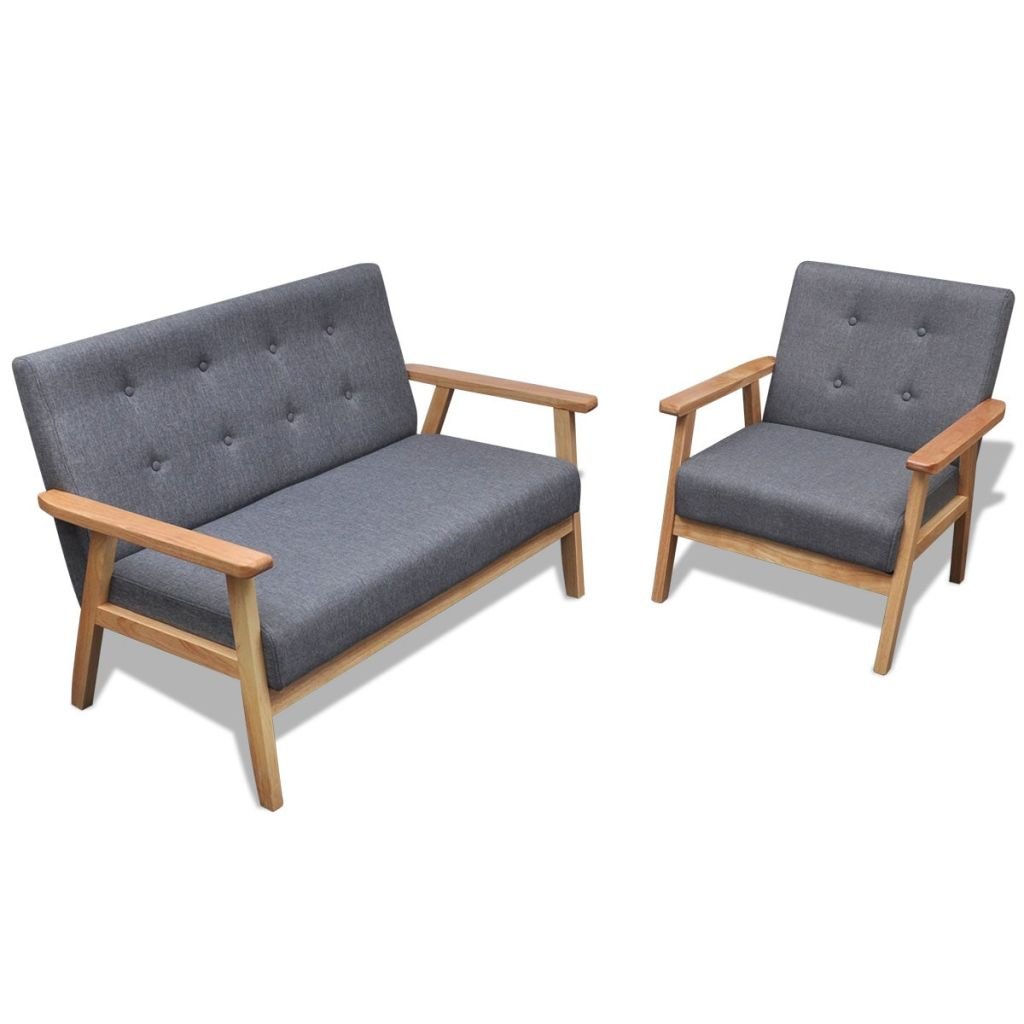 vidaXL Zestaw wypoczynkowy: sofa i fotel, materiałowy, jasnoszary