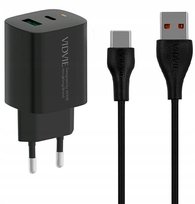 VIDVIE SZYBKA ŁADOWARKA 1x USB 1x Type-C PD 20W + KABEL USB/TYPE-C