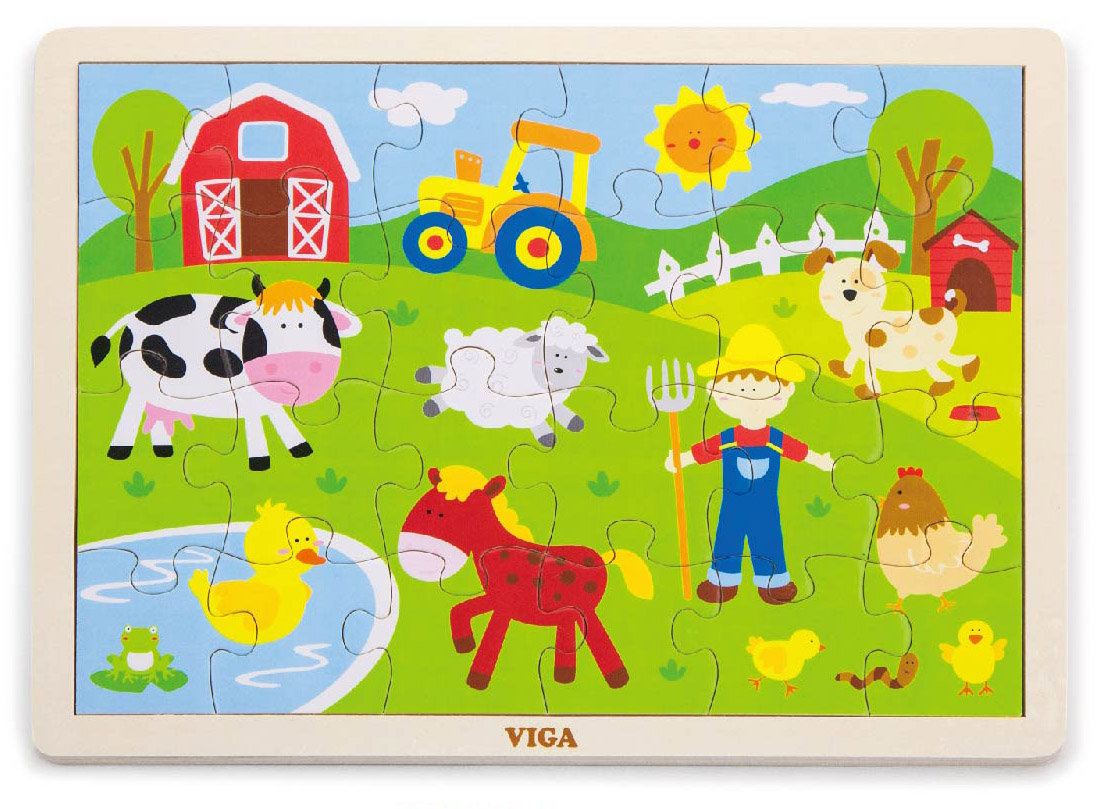 Viga, drewniane puzzle na podkładce, Farma